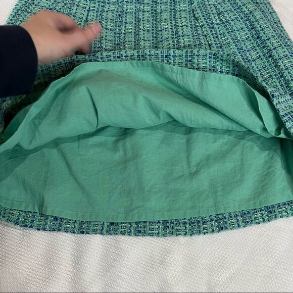 J. Crew Green Turquoise Plaid Tweed Lined Skirt with belt loops - Picture 3 of 7